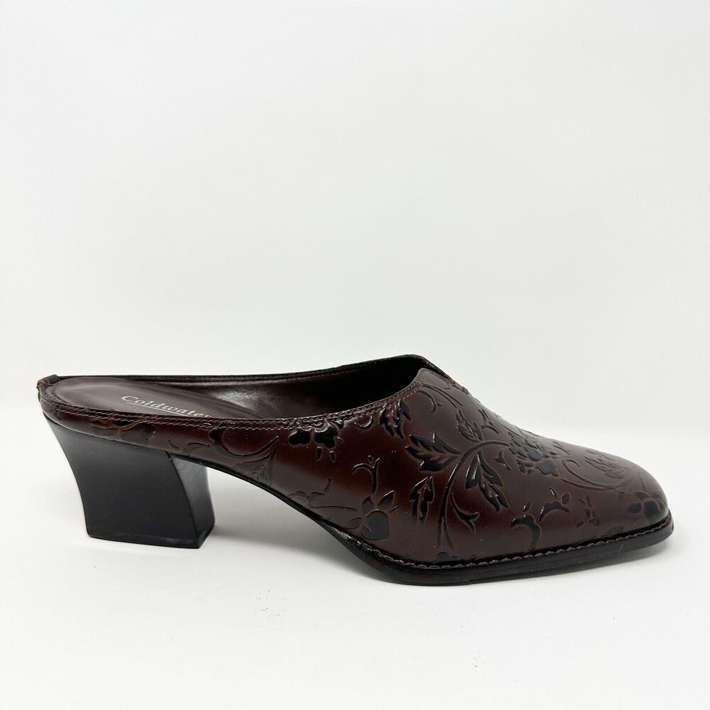Coldwater Creek Women Mules 9M Brown Floral Embossed Vtg-inspired Made In Brazil - Picture 6 of 13